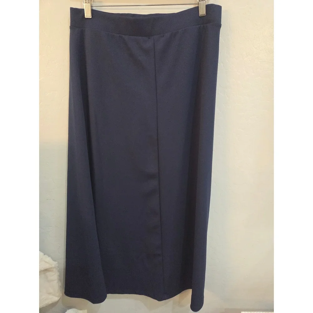 Olivia Blu Navy Blue Elastic Waist Maxi Skirt Size Large Straight Long Skirt
